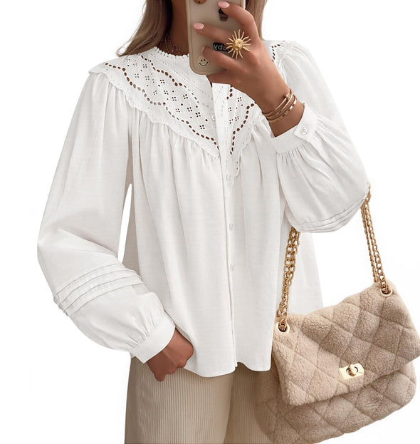 ZESICA Babydoll Lace Crochet Button Down Boho Victorian Shirts