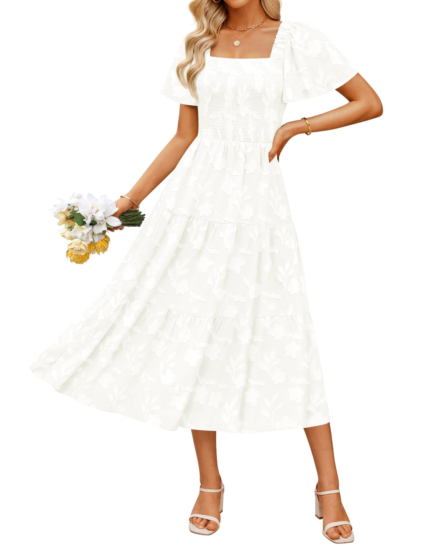 ZESICA Boho Floral Square Neck Flowy Beach Vacation Long Dress zesica ZESICA Boho Floral Square Neck Flowy Beach Vacation Long Dress zesica