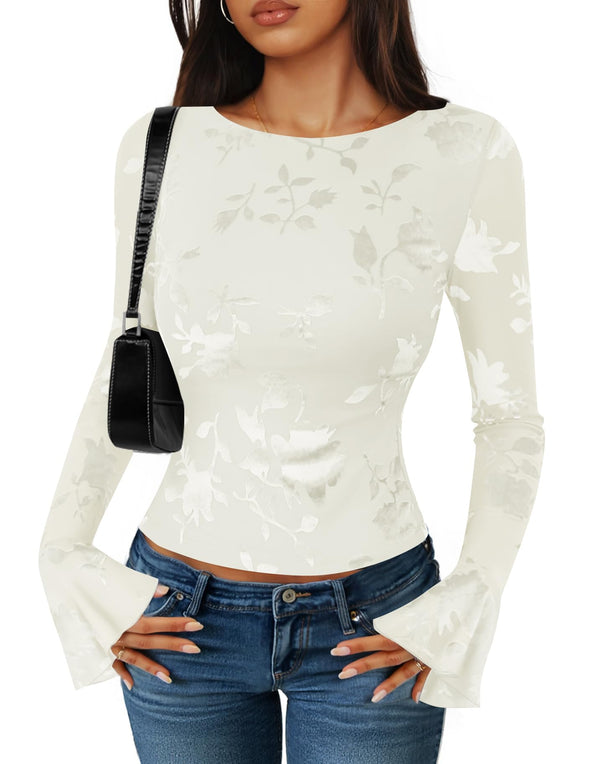 ZESICA Fall Fashion Boat Neck Fitted Shirts Trendy Going Out Y2k Outfits