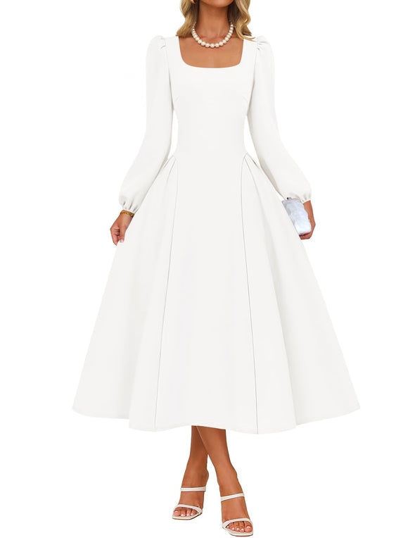 ZESICA Fall Square Neck Swing A Line Wedding Guest Evening Prom Dress