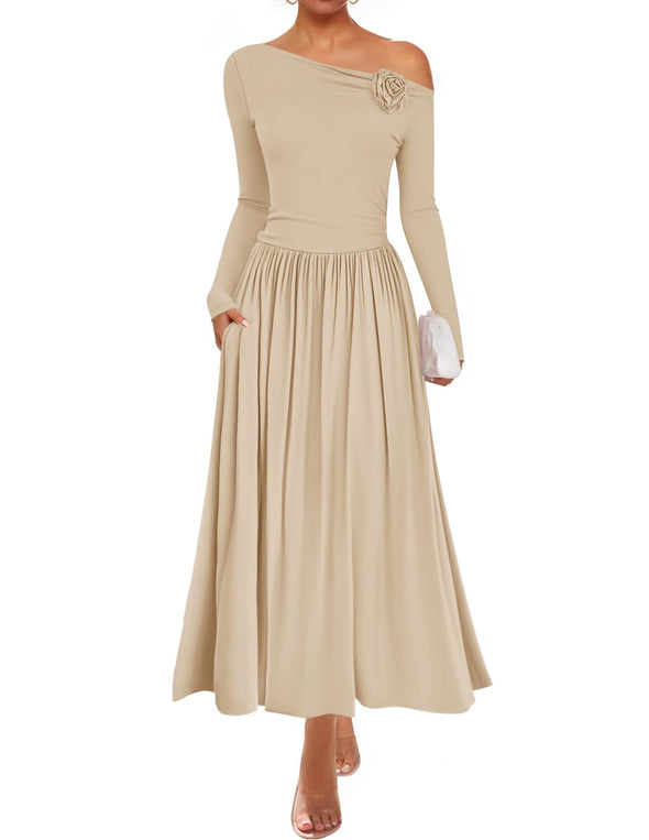 ZESICA Off Shoulder Pleated Elegant Formal Wedding Guest Dresses