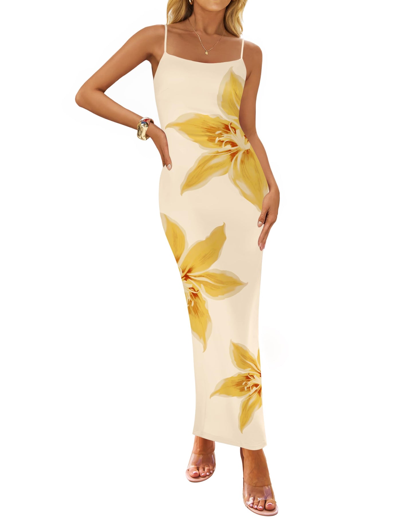 ZESICA Bodycon Floral Spaghetti Strap Boho Long Dresses zesica ZESICA Bodycon Floral Spaghetti Strap Boho Long Dresses zesica