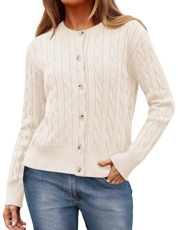 ZESICA Cable Knit Cardigan Button Open Front Outwear