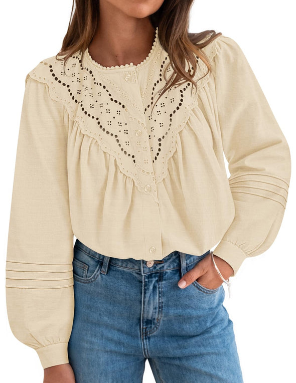 ZESICA Babydoll Lace Crochet Button Down Boho Victorian Shirts