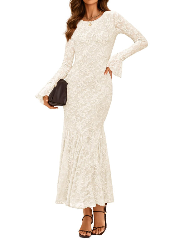 ZESICA Bodycon Fall Fashion Floral Sexy Mermaid Wedding Dresses