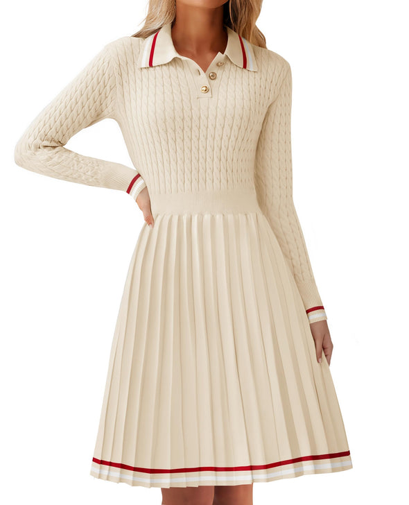 ZESICA Cable Ribbed Knit A Line Swing Pleated Dresses