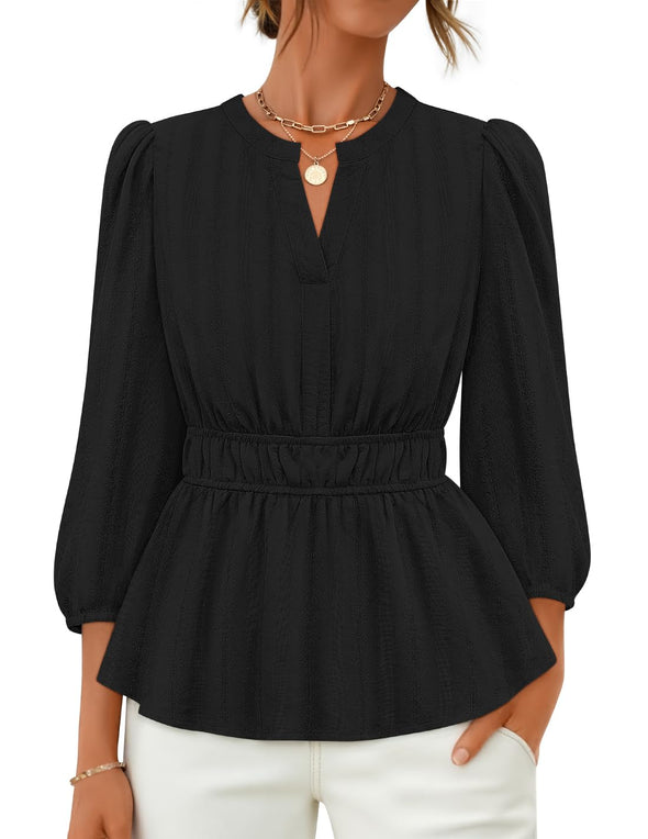 ZESICA 3/4 Length Sleeve V Neck Peplum Blouses Dressy Work Shirts
