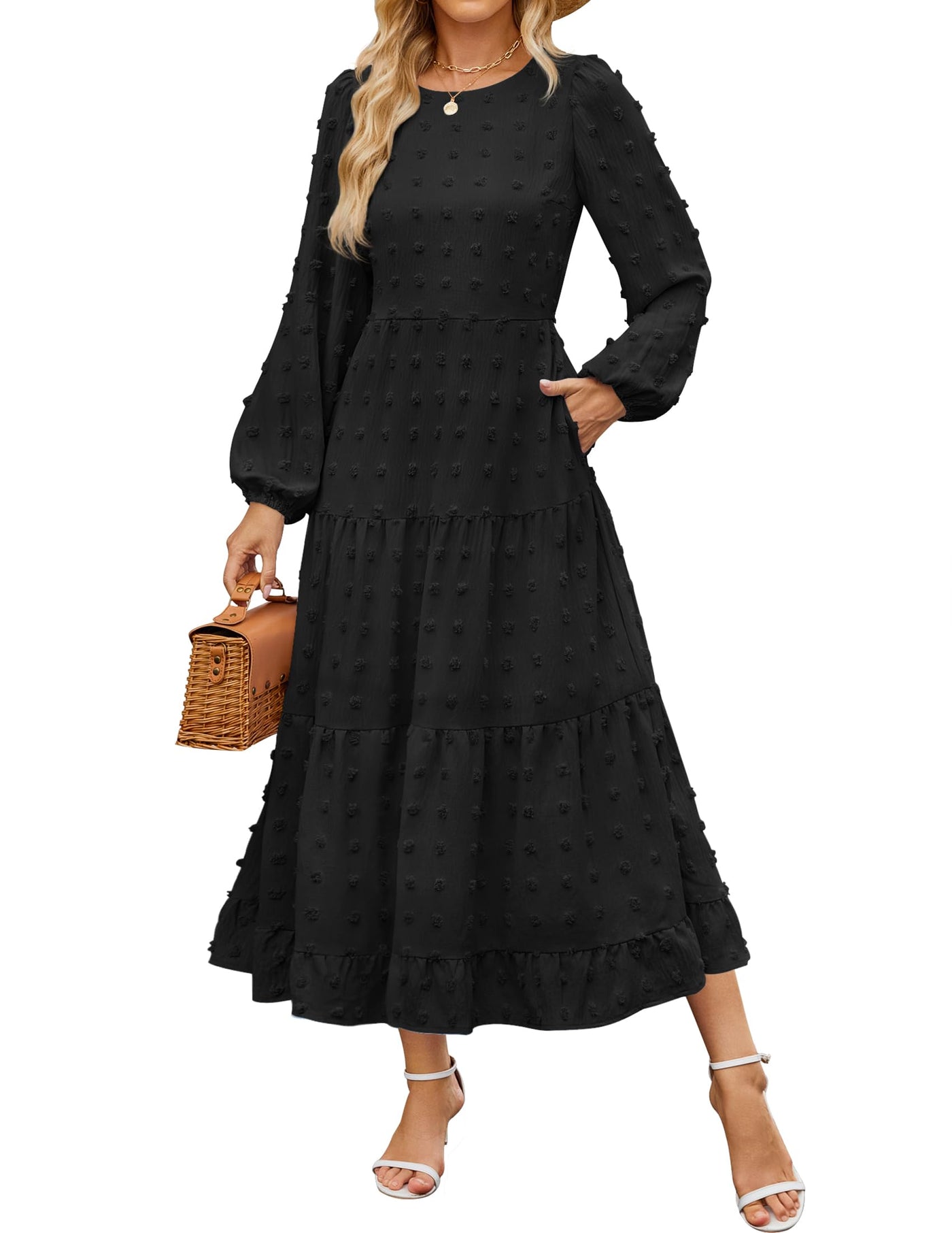 ZESICA Swiss Dot Tiered Flowy A Line Wedding Guest Dress zesica ZESICA Swiss Dot Tiered Flowy A Line Wedding Guest Dress zesica