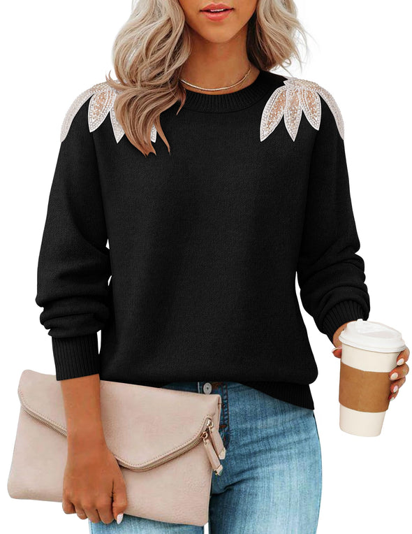 ZESICA Crew Neck Knit Loose Pullover Tops Winter Trendy Outfits