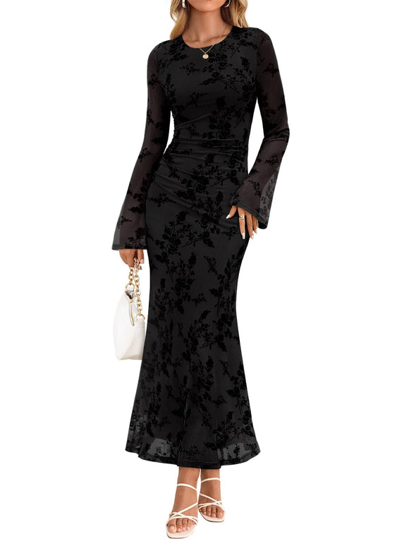 ZESICA Floral Bodycon Ruched Mesh Wedding Cocktail Dresses