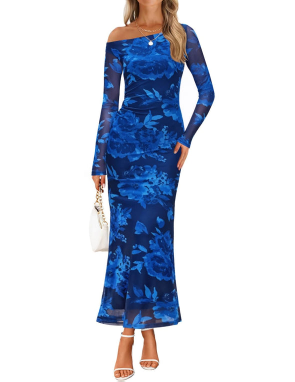 ZESICA Fall Off Shoulder Bodycon Ruched Mesh Cocktail Wedding Dresses