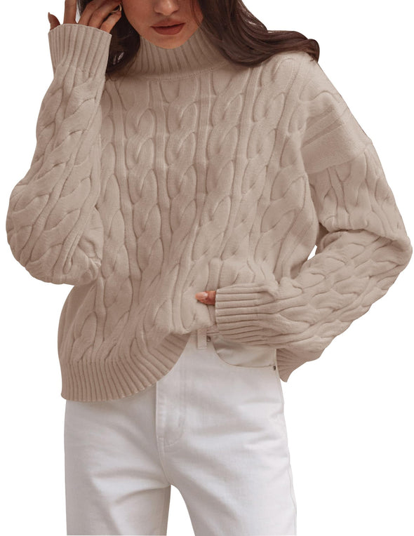 ZESICA Long Sleeve Mock Neck Solid Chunky Pullover Sweater