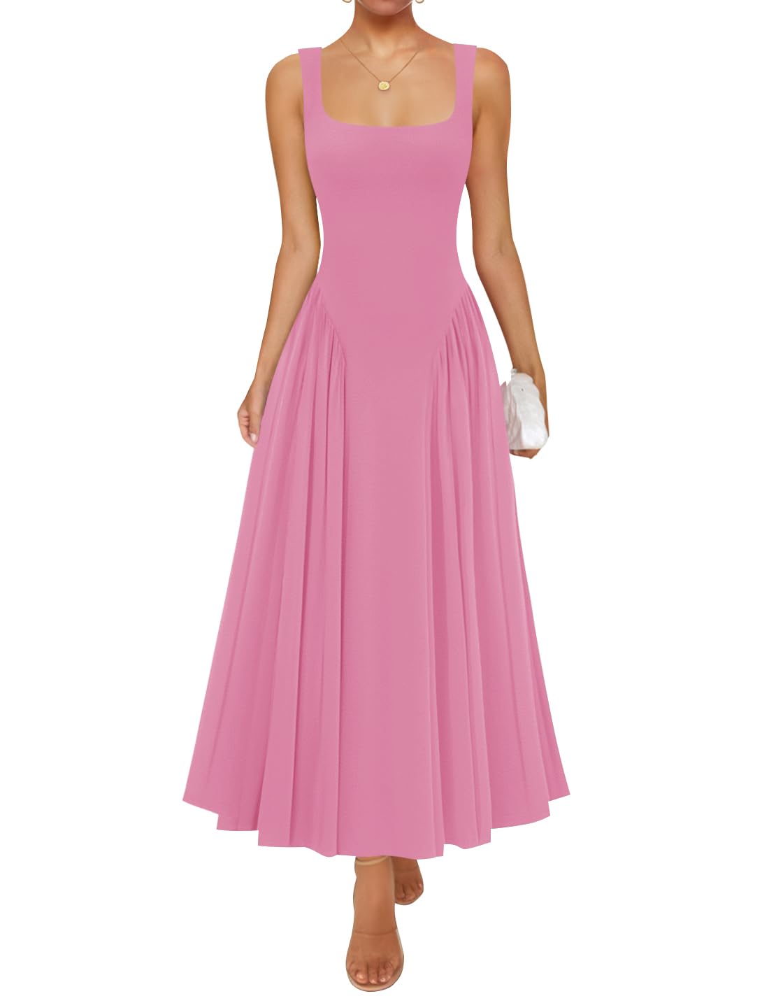 ZESICA Sleeveless Square Neck Casual Long Flowy A Line Dresses – zesica ZESICA Sleeveless Square Neck Casual Long Flowy A Line Dresses – zesica