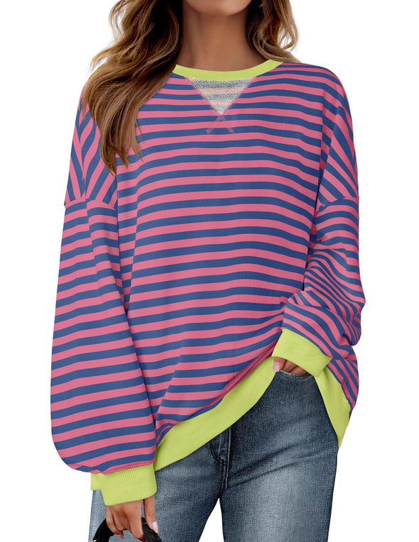 ZESICA Womens Casual Striped Pullover Long Sleeve Shirts Crewneck Sweatshirts