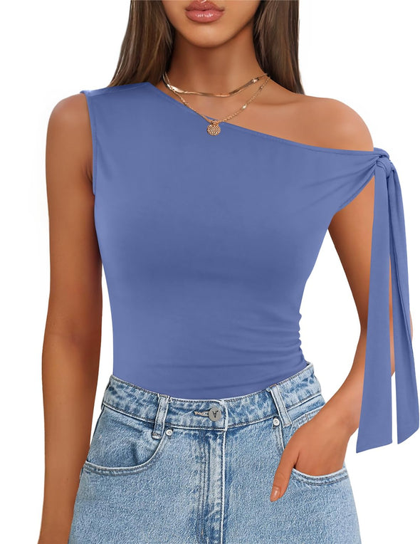 ZESICA Off Shoulder Sleeveless Knit Slim Fit Cute Tank Top