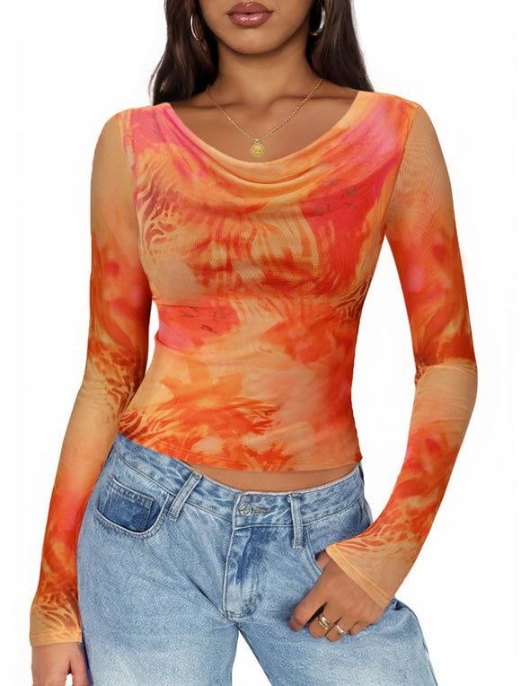 ZESICA Fall Cowl Neck Slim Fit Going Out Y2k Shirts Date Night Outfits
