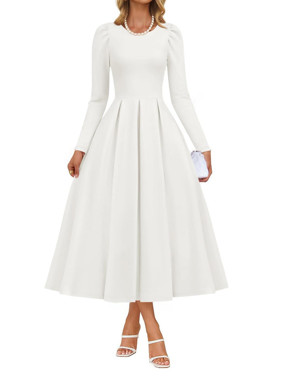 ZESICA Fall Elegant Crewneck Swing A Line Wedding Party Dress