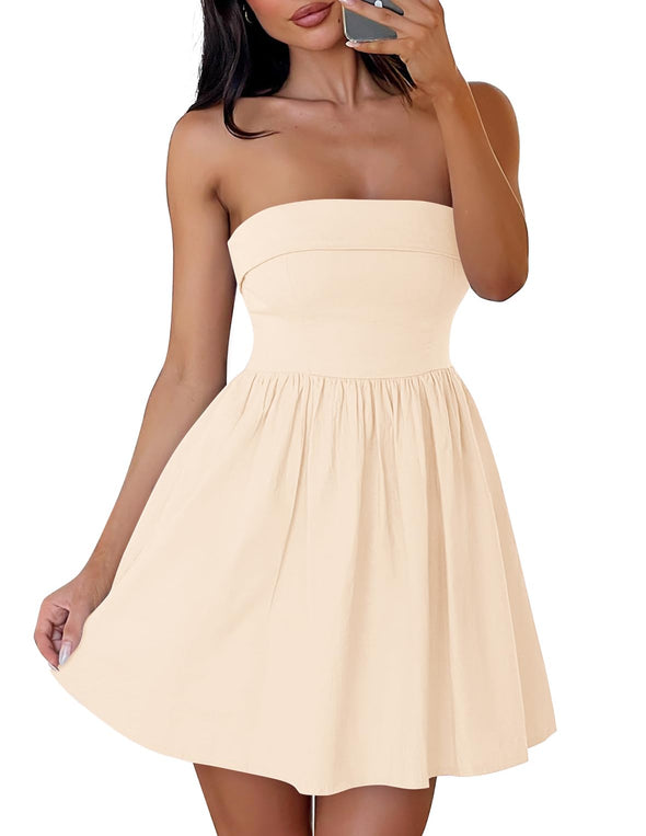 ZESICA Sexy Strapless High Waist Pleated Short Dresses