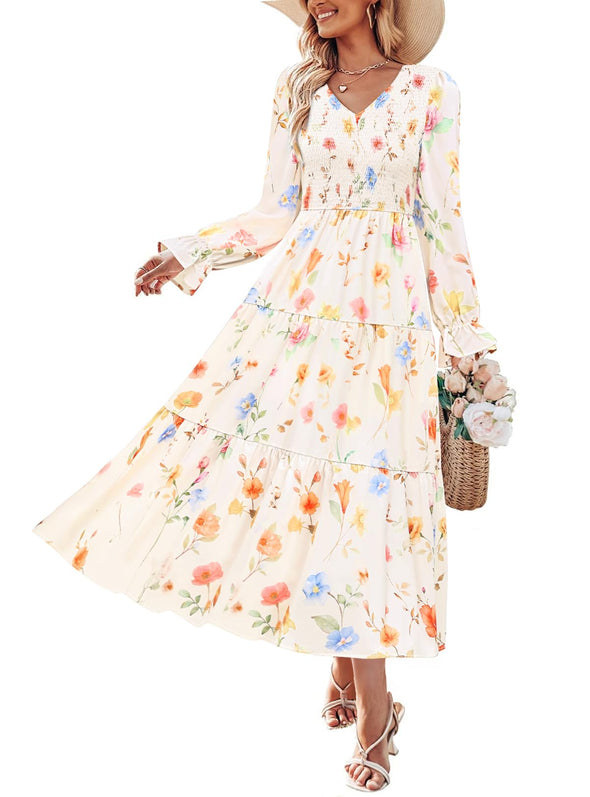 ZESICA Floral Boho V Neck A-Line Flowy Wedding Guest Dresses