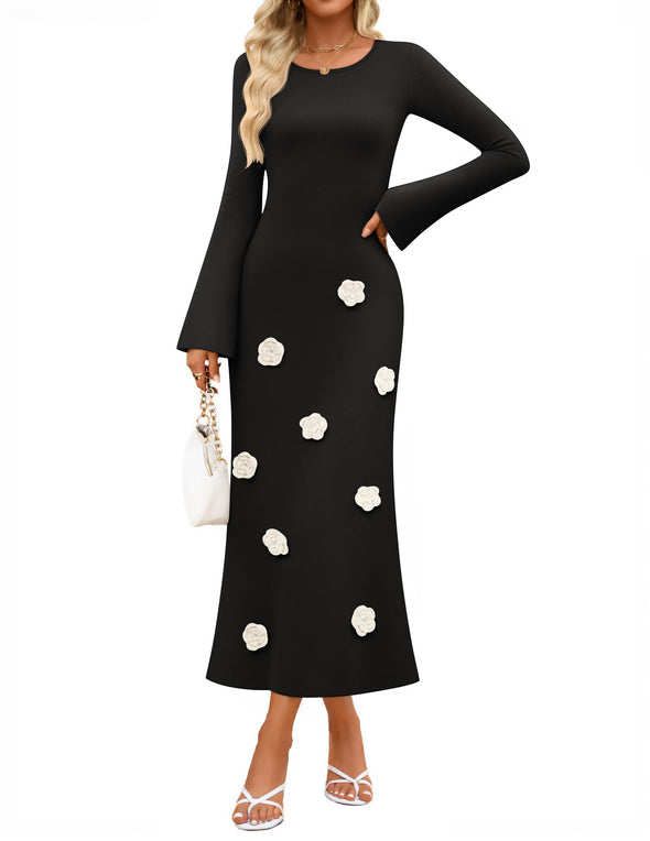 ZESICA Fall Winter Guest Sweater Elegant Formal Cocktail Dress