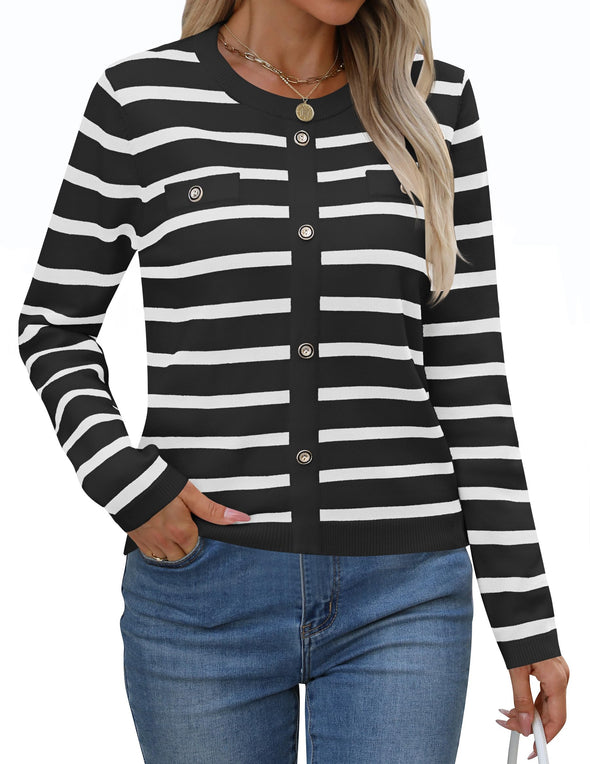 ZESICA Striped Crewneck Ribbed Knit Shirts Pullover Tops