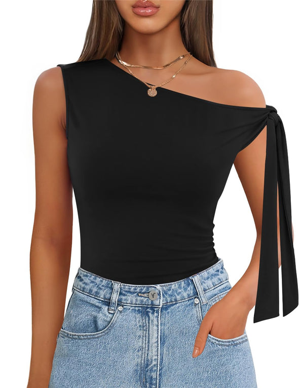 ZESICA Off Shoulder Sleeveless Knit Slim Fit Cute Tank Top