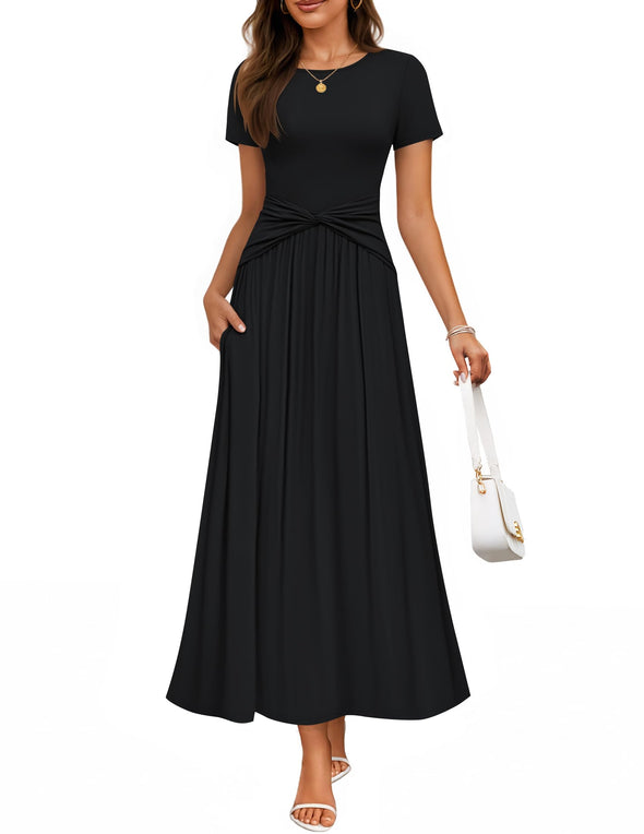 ZESICA Twist Front Wedding Guest Cocktail Flowy A Line Long Dress