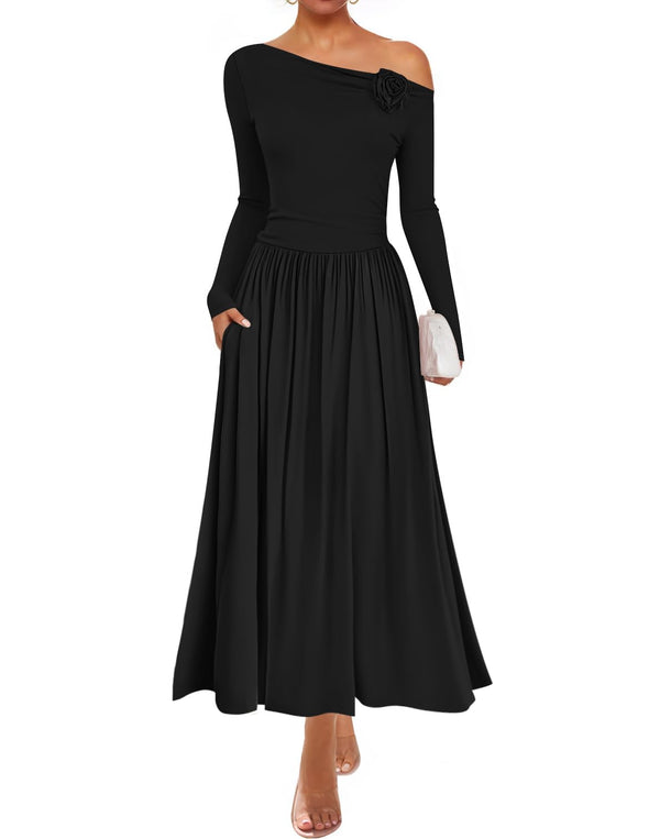 ZESICA Off Shoulder Pleated Elegant Formal Wedding Guest Dresses