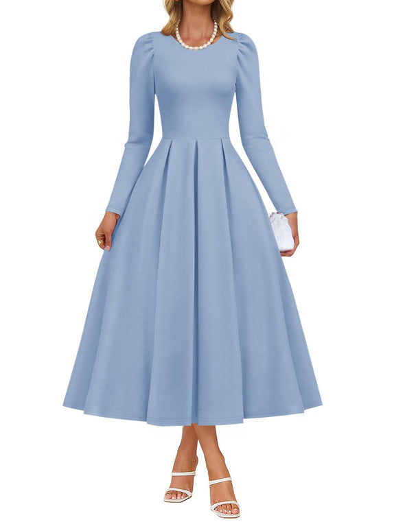 ZESICA Fall Elegant Crewneck Swing A Line Wedding Party Dress