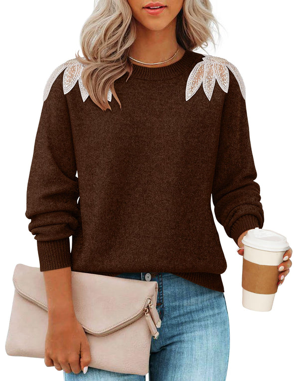 ZESICA Crew Neck Knit Loose Pullover Tops Winter Trendy Outfits