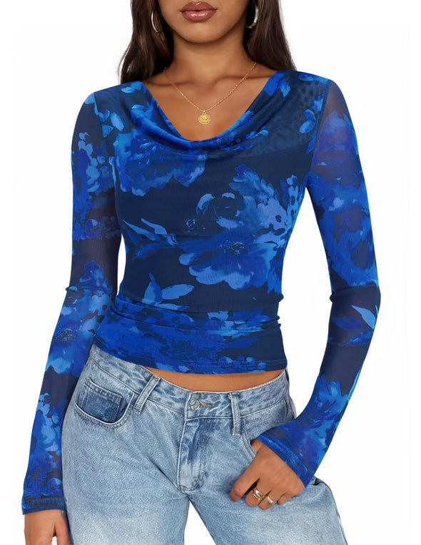 ZESICA Fall Cowl Neck Slim Fit Going Out Y2k Shirts Date Night Outfits
