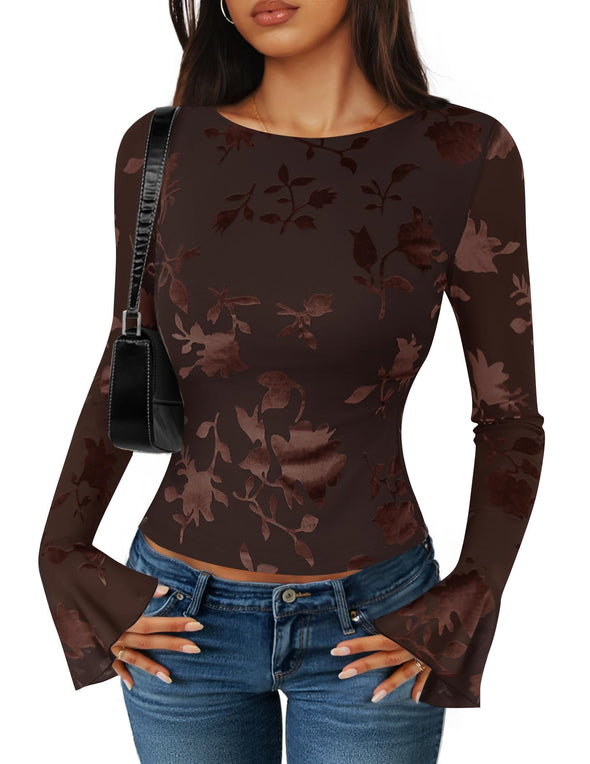 ZESICA Fall Fashion Boat Neck Fitted Shirts Trendy Going Out Y2k Outfits