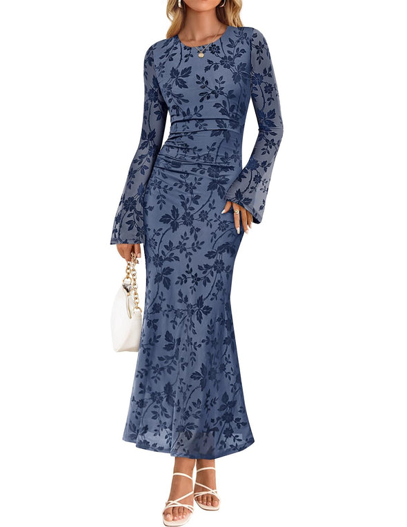 ZESICA Floral Bodycon Ruched Mesh Wedding Cocktail Dresses