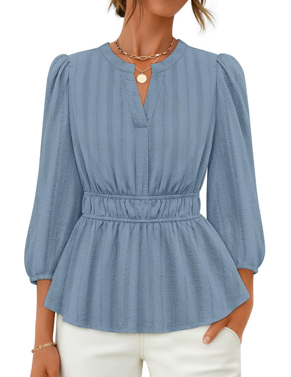 ZESICA 3/4 Length Sleeve V Neck Peplum Blouses Dressy Work Shirts