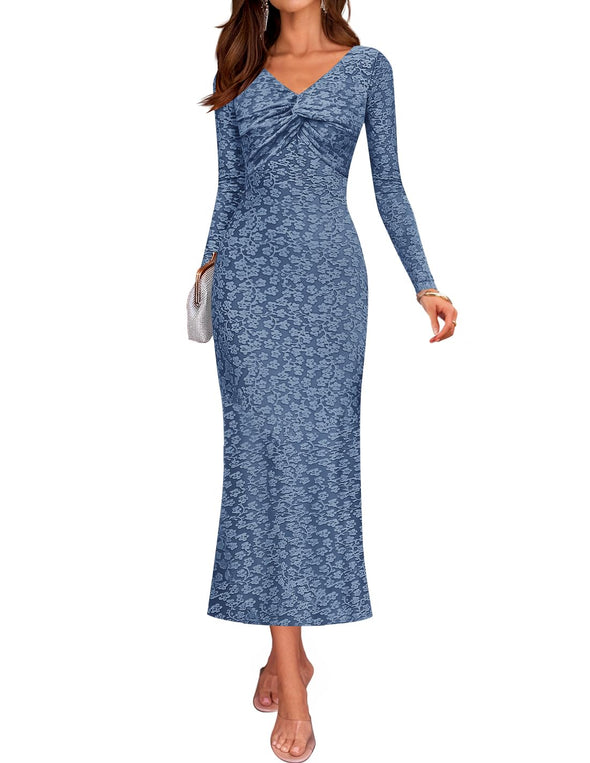ZESICA Floral Long Sleeve Bodycon Boho V Neck Cocktail PartyDresses