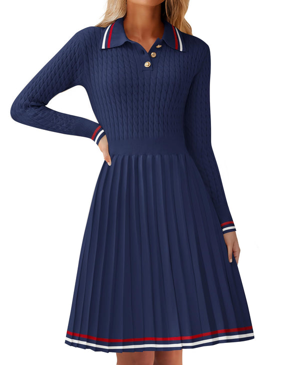 ZESICA Cable Ribbed Knit A Line Swing Pleated Dresses