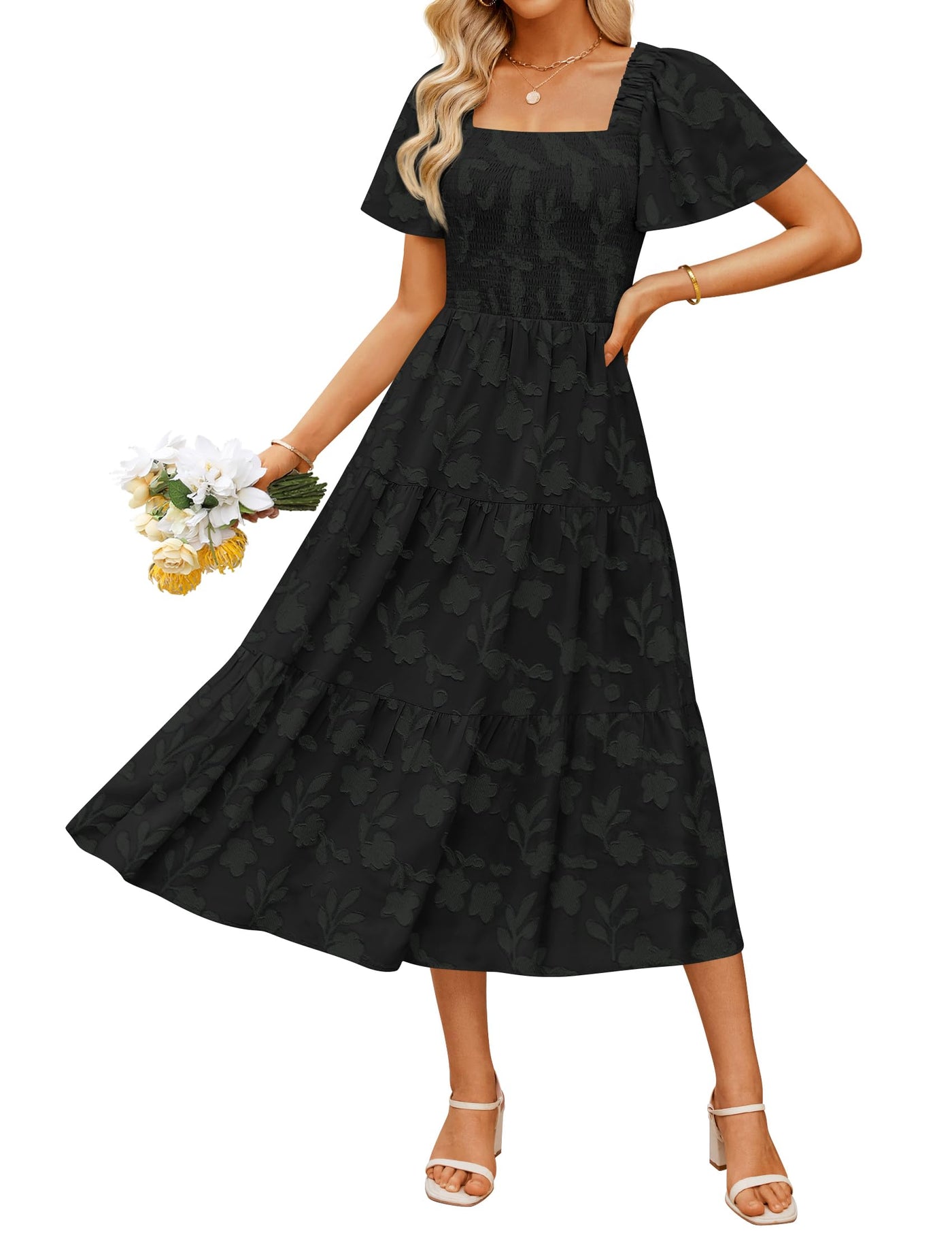 ZESICA Boho Floral Square Neck Flowy Beach Vacation Long Dress zesica ZESICA Boho Floral Square Neck Flowy Beach Vacation Long Dress zesica