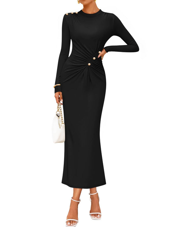ZESICA Mock Neck Bodycon Ruched Knit Elegant Party Dresses