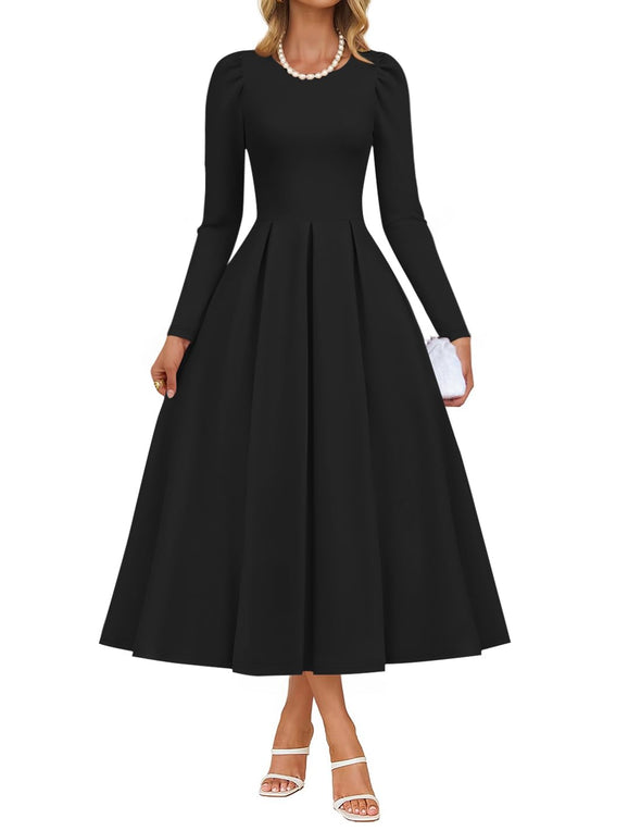ZESICA Fall Elegant Crewneck Swing A Line Wedding Party Dress