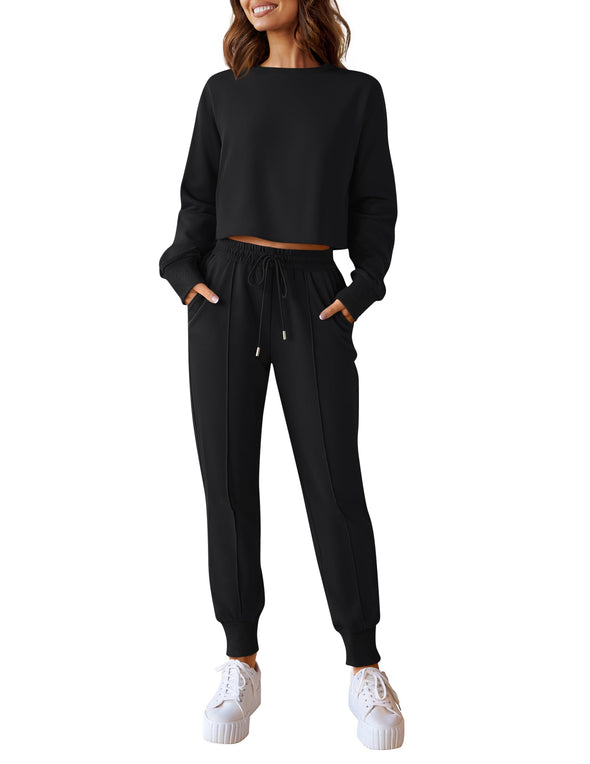 ZESICA Crop Top and Pants Jogger Long Sleepwear Loungewear