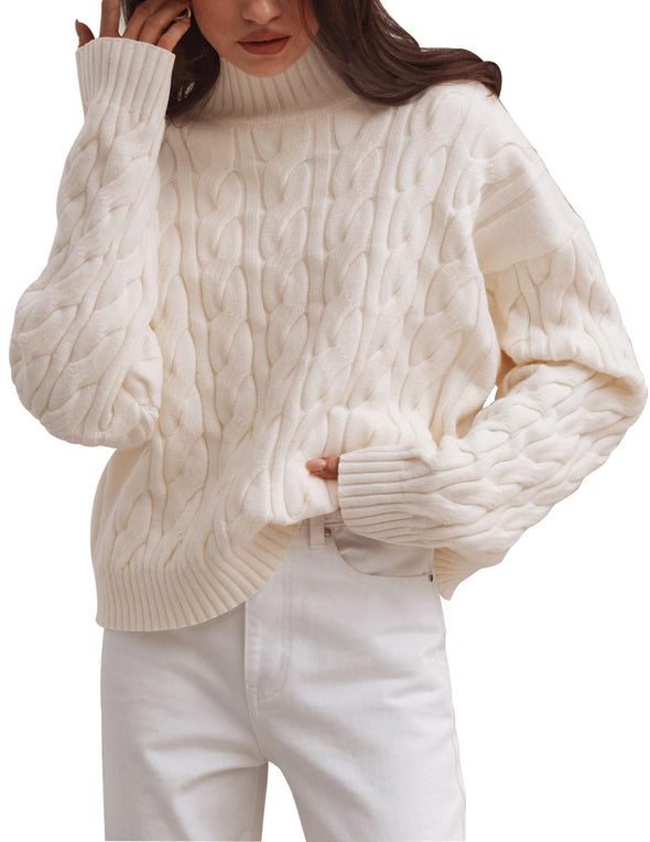 ZESICA Long Sleeve Mock Neck Solid Chunky Pullover Sweater