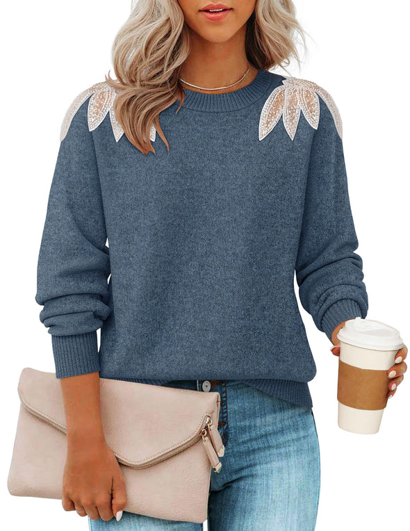 ZESICA Crew Neck Knit Loose Pullover Tops Winter Trendy Outfits