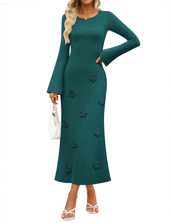 ZESICA Fall Winter Guest Sweater Elegant Formal Cocktail Dress