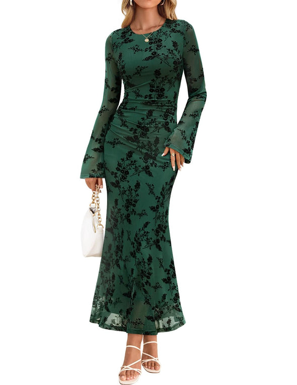 ZESICA Floral Bodycon Ruched Mesh Wedding Cocktail Dresses