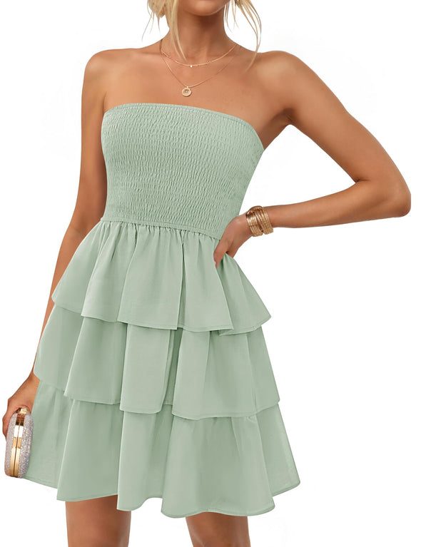 ZESICA Strapless Smocked Tube Dress Off Shoulde Mini Sundress