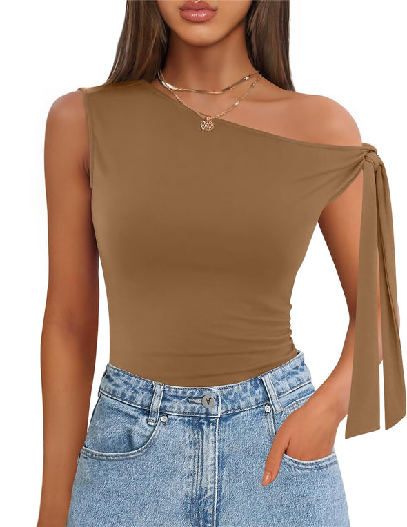 ZESICA Off Shoulder Sleeveless Knit Slim Fit Cute Tank Top