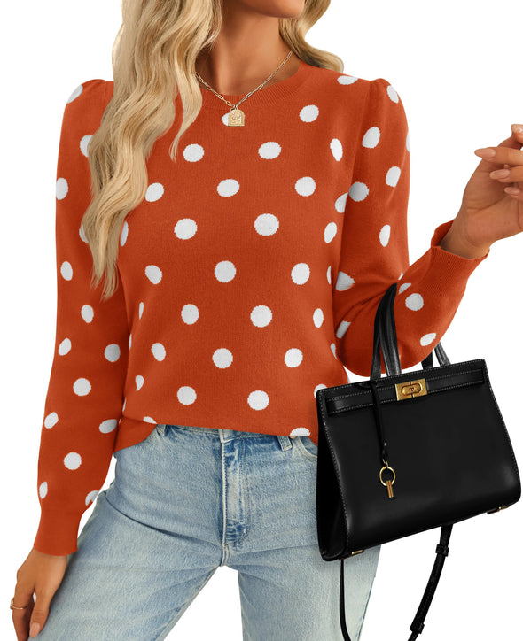 ZESICA Crewneck Polka Dots Ribbed Knit Soft Pullover Sweater