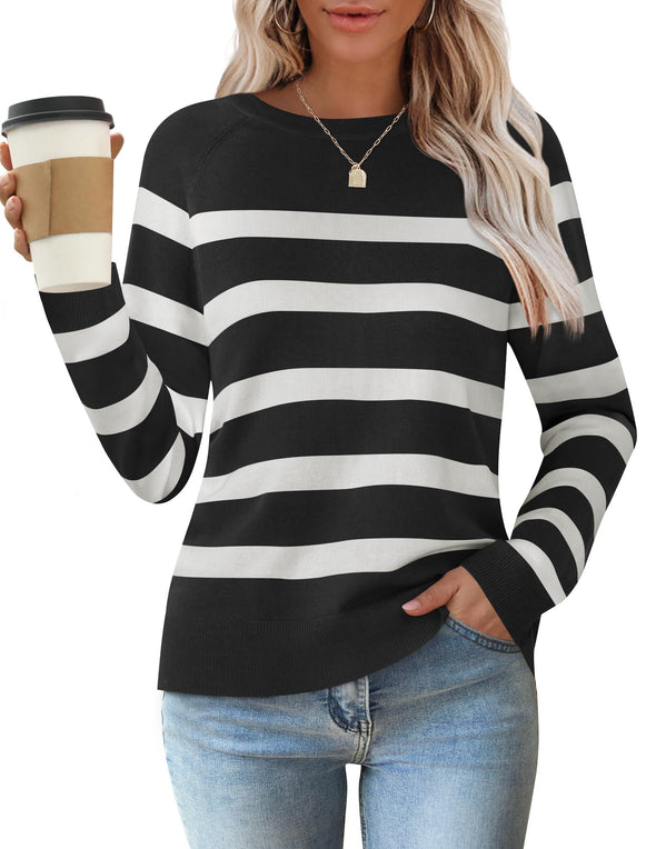 ZESICA Lightweight Striped Crewneck Ribbed Knit Shirts