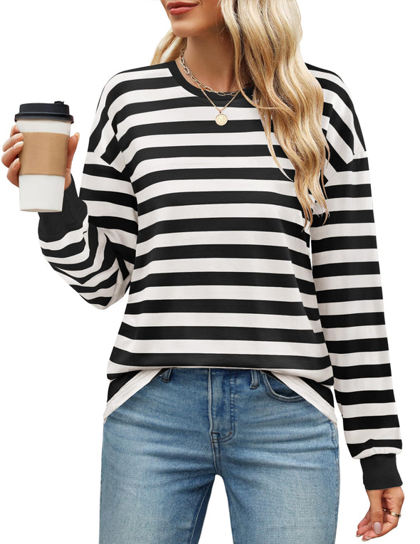 ZESICA Striped Shirts Fall Crewneck Casual Loose Fit Tunic Tops