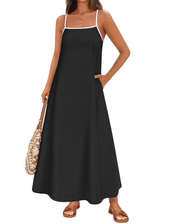 ZESICA Boho Sleeveless Spaghetti Straps Beach Party Long Dresses